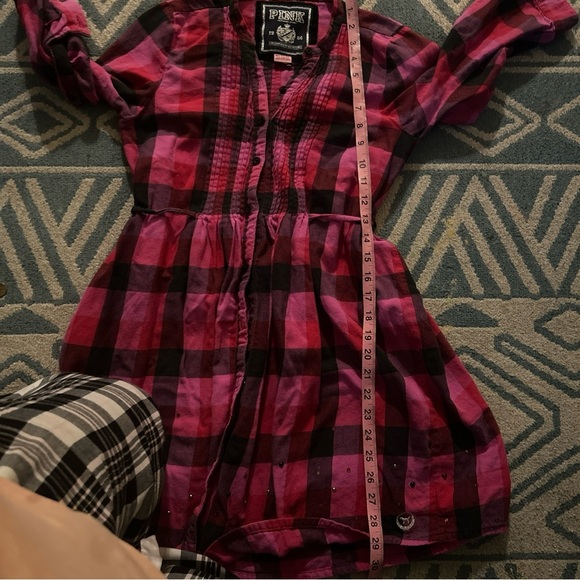 Pink vs plaid dress 3/4 sleeve button down xs - Picture 4 of 6